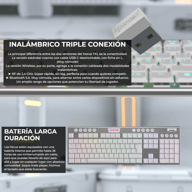 Teclado Gamer Inalámbrico Redragon K618w Rgb Horus, Esp, Red
