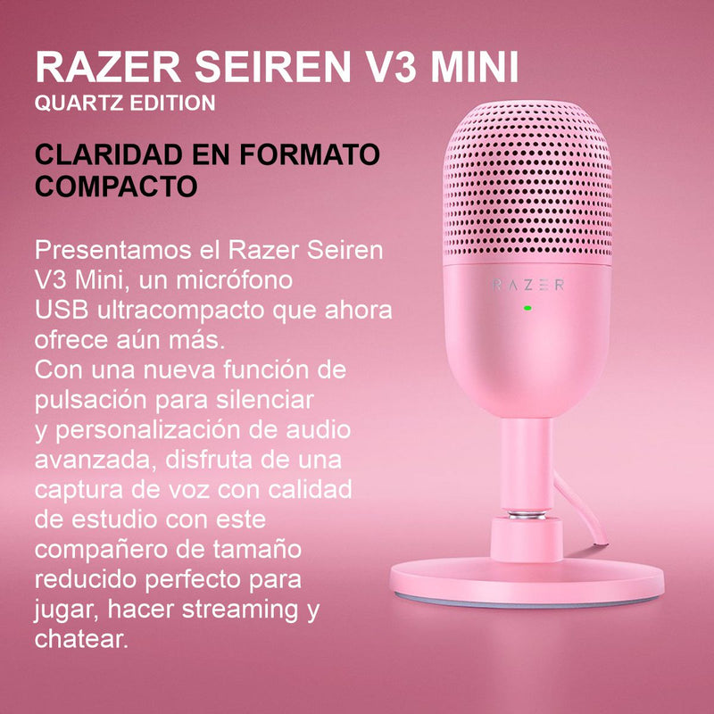 Micrófono Gamer Usb Ultracompacto Razer Seiren V3 Mini, Pnk