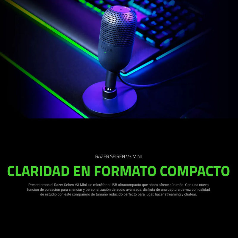 Micrófono Gamer Usb Ultracompacto Razer Seiren V3 Mini, Wht