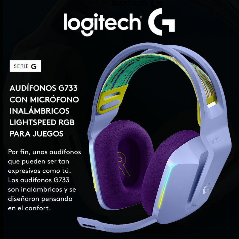 Diadema Gamer Inalámbrica Rgb Logitech G733 / 7.1 Dts, Lila
