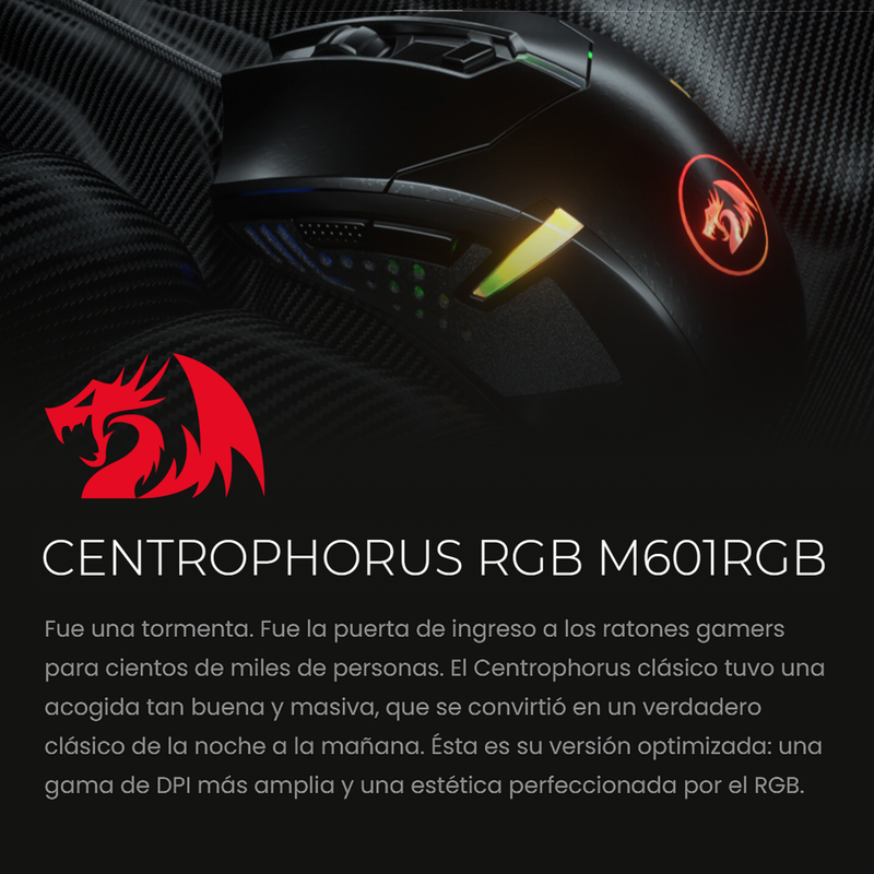 Mouse Gamer Redragon M601-rgb Centrophorus, 7200dpi, 8 Pesas