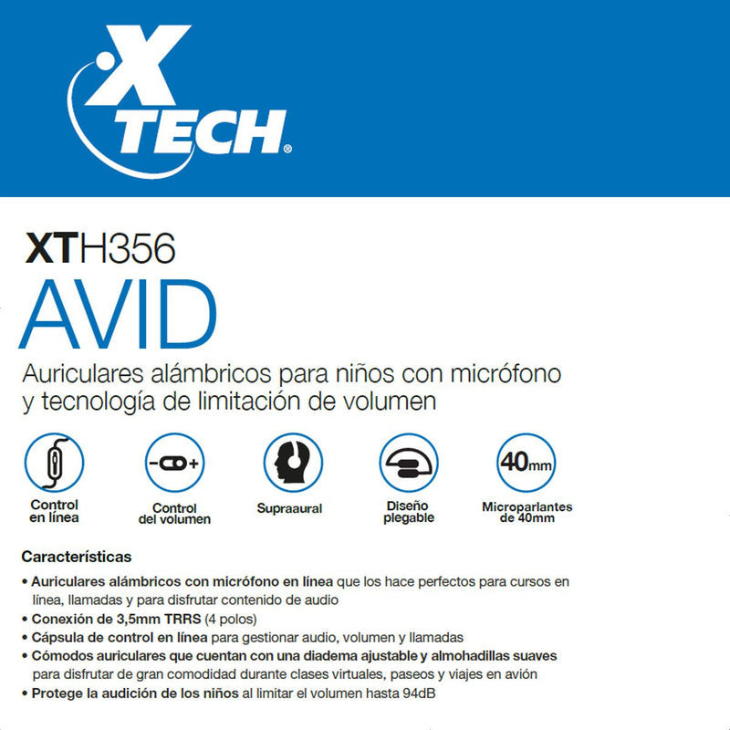 Audifonos Alámbricos Para Niños Con Micrófono Avid Xth-356