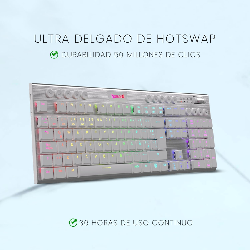Teclado Gamer Inalámbrico Redragon K618w Rgb Horus, Esp, Red