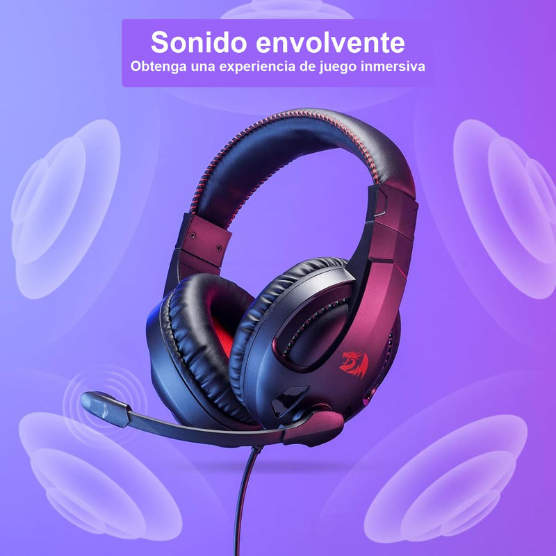 Auriculares H211 Cronus Gamer Con Iluminación Rgb Y Micrófono Redragon, Color Negro