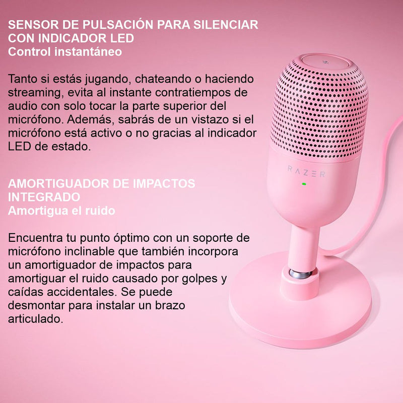 Micrófono Gamer Usb Ultracompacto Razer Seiren V3 Mini, Pnk