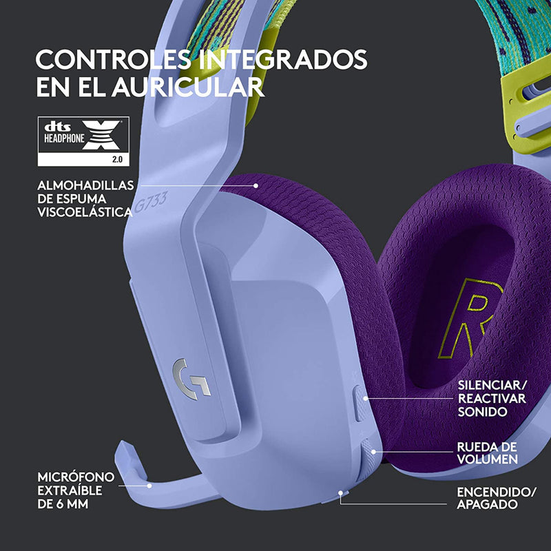 Diadema Gamer Inalámbrica Rgb Logitech G733 / 7.1 Dts, Lila