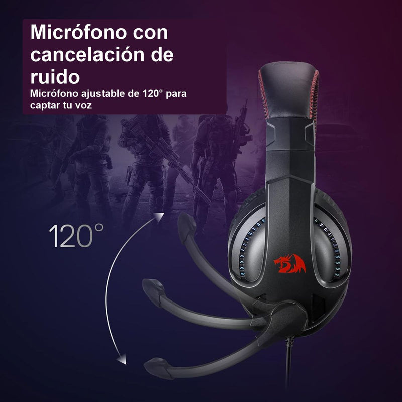 Auriculares H211 Cronus Gamer Con Iluminación Rgb Y Micrófono Redragon, Color Negro