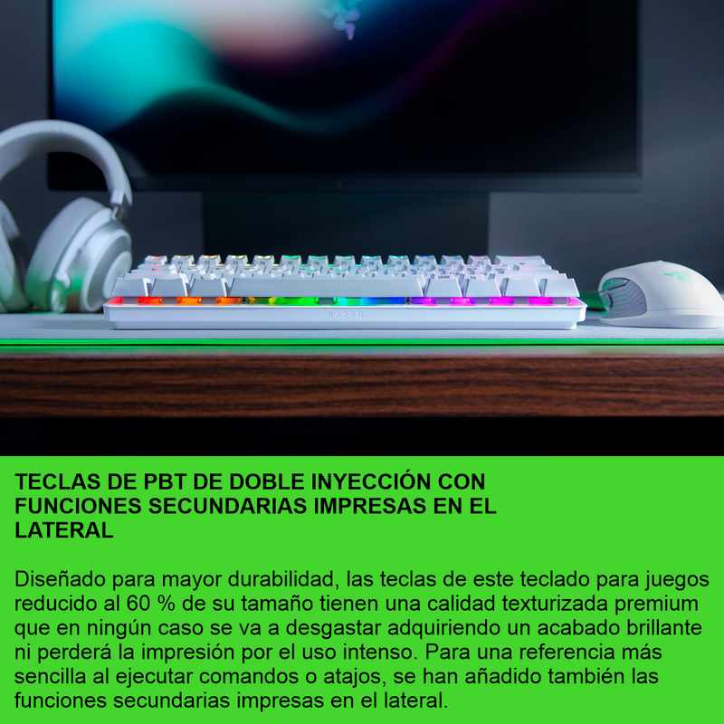 Razer Huntsman Mini, Teclado Gamer 60%, Chroma Rgb, Eng Wht
