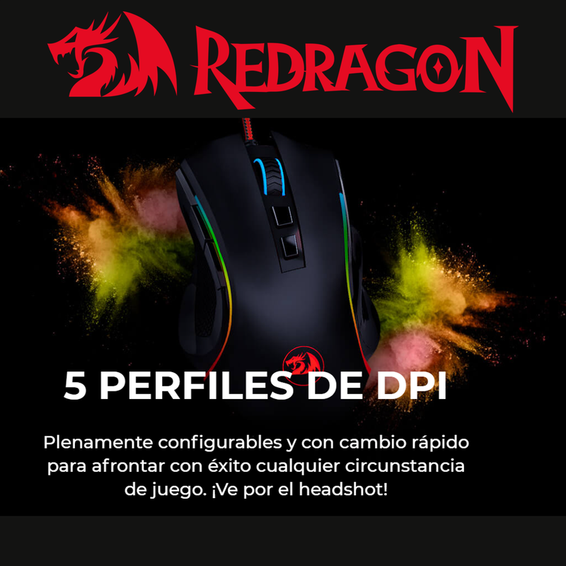 Mouse Gamer Redragon M607w Griffin, Rgb 7200dpi 8 Botones Blanco