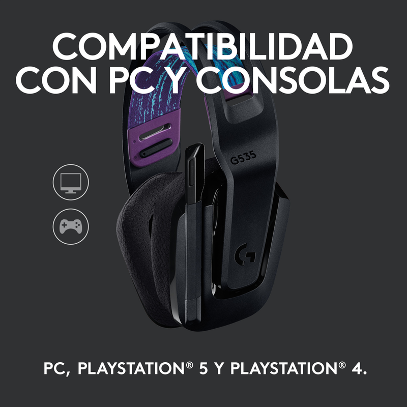Diadema Gamer Logitech G535 Lightspeed, Pc/ps5|4, Blk/blu