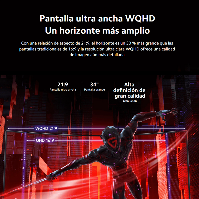 Monitor Gamer Curvo 34'' Xiaomi G34wqi Ultrawide, 1ms, 180hz