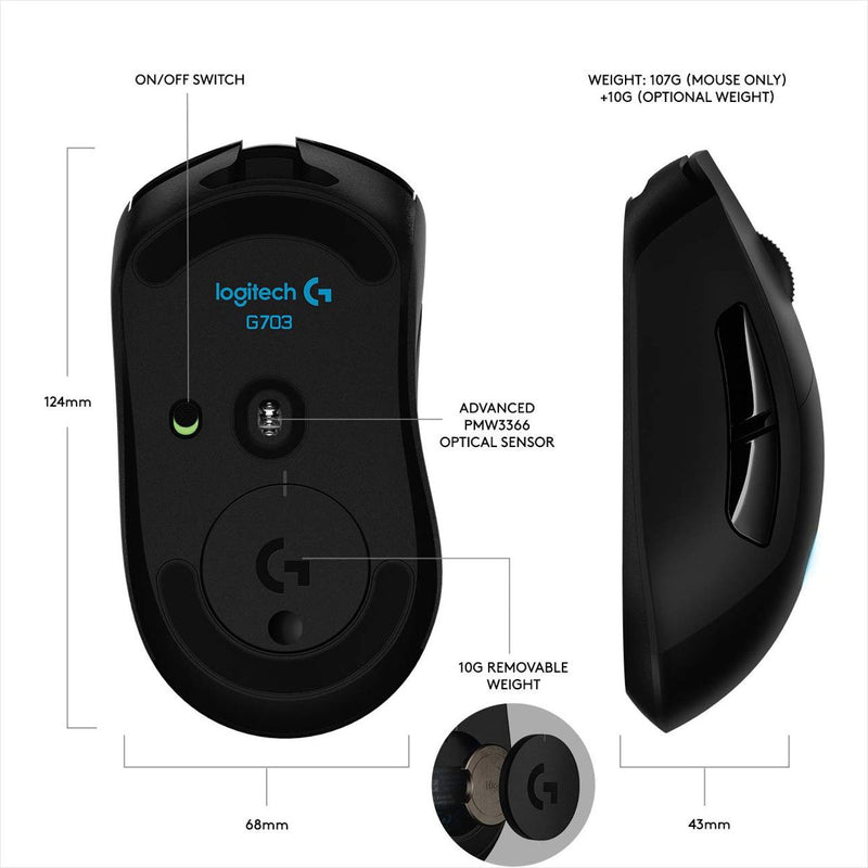 Mouse Gamer Inalámbrico Logitech G703 Lightspeed / 25.600dpi
