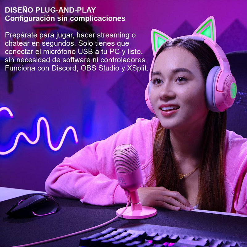 Micrófono Gamer Usb Ultracompacto Razer Seiren V3 Mini, Pnk