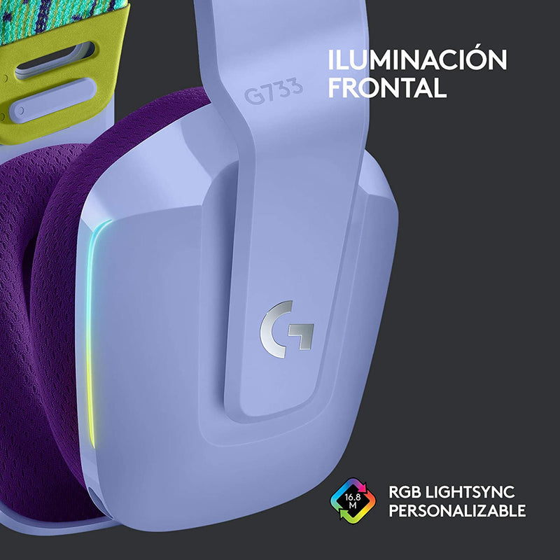Diadema Gamer Inalámbrica Rgb Logitech G733 / 7.1 Dts, Lila