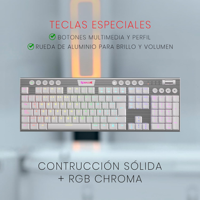 Teclado Gamer Inalámbrico Redragon K618w Rgb Horus, Esp, Red
