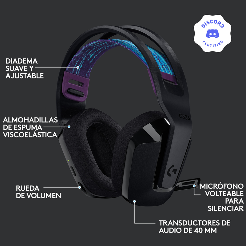 Diadema Gamer Logitech G535 Lightspeed, Pc/ps5|4, Blk/blu
