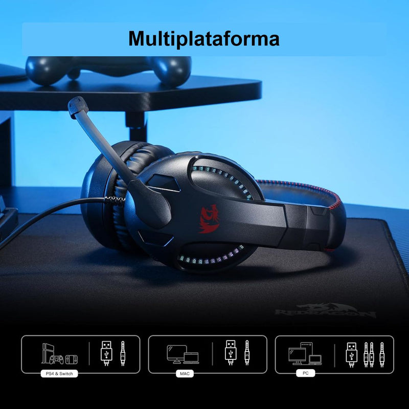 Auriculares H211 Cronus Gamer Con Iluminación Rgb Y Micrófono Redragon, Color Negro