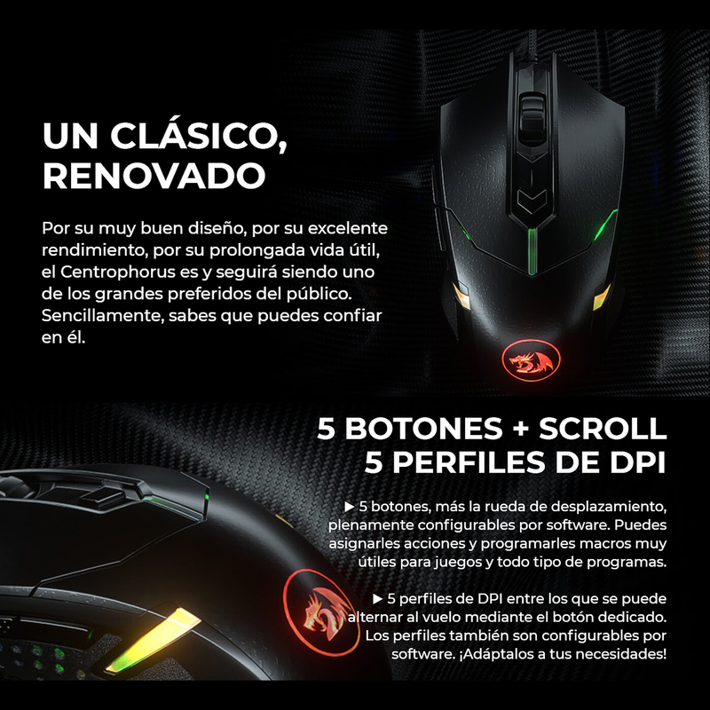 Mouse Gamer Redragon M601-rgb Centrophorus, 7200dpi, 8 Pesas