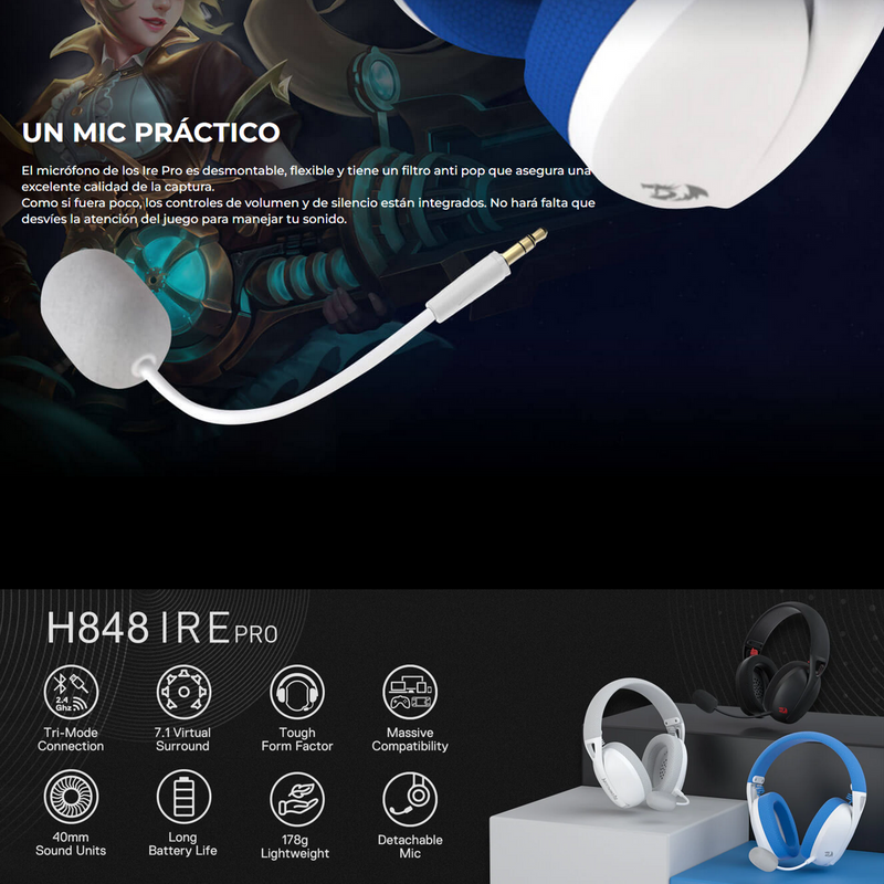 Redragon H848b Ire Pro, Diadema Gamer Edición Mobile Legends