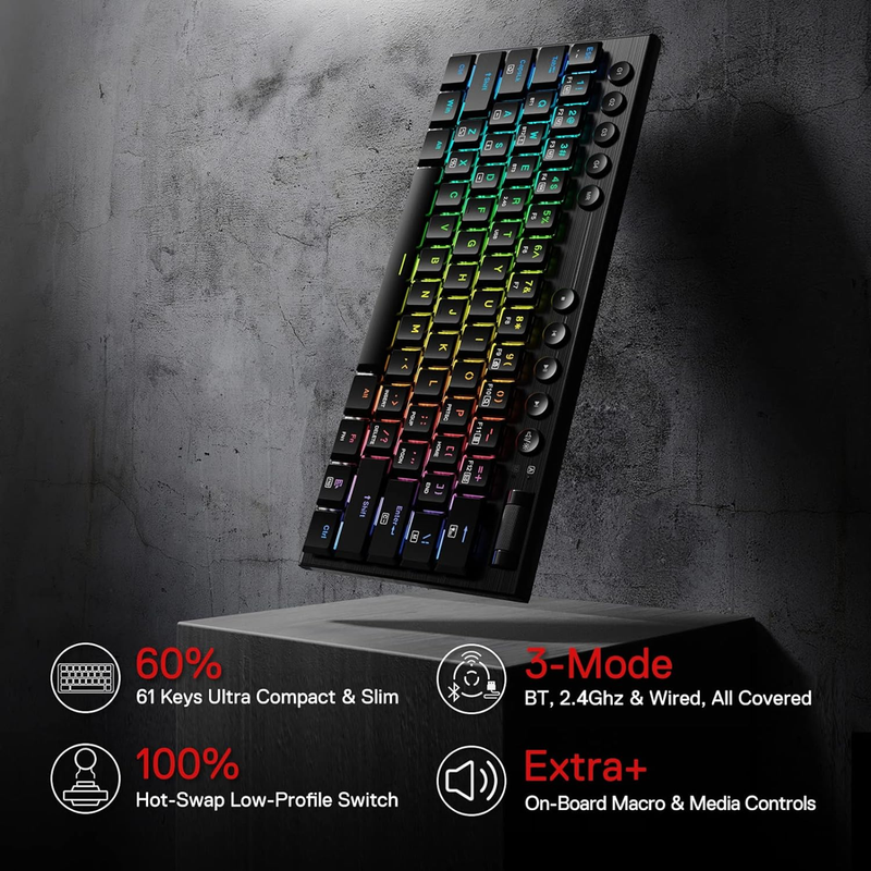 Teclado Gamer Inalámbrico Redragon K632 Rgb Horus Mini Pro