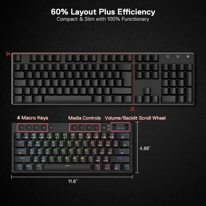 Teclado Gamer Inalámbrico Redragon K632 Rgb Horus Mini Pro