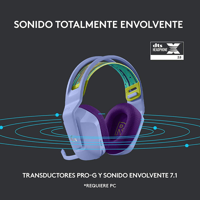 Diadema Gamer Inalámbrica Rgb Logitech G733 / 7.1 Dts, Lila