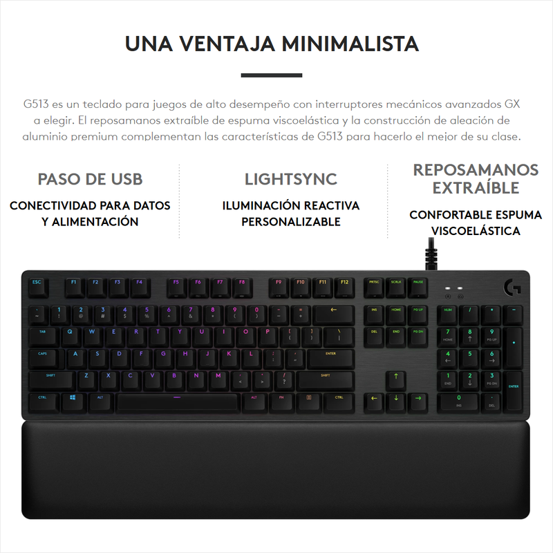Logitech G513 Carbon Teclado Gamer Mecánico Gx Brown Tactile