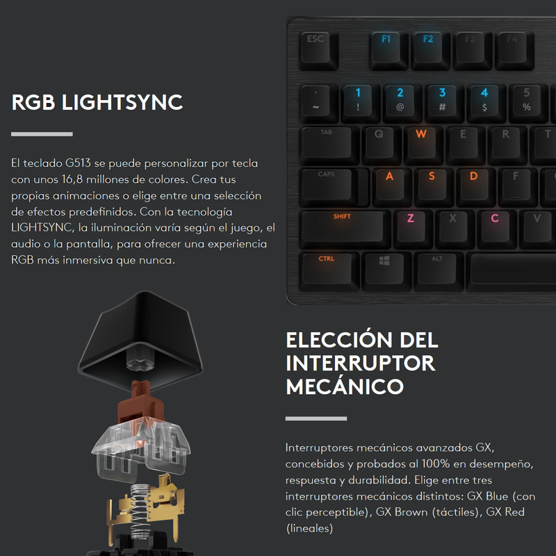 Logitech G513 Carbon Teclado Gamer Mecánico Gx Brown Tactile