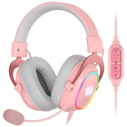 Diadema Gamer Redragon Zeus X con Cable, Controlador de Audio, Rosa