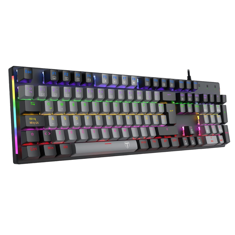 Teclado Gamer Mecanico T-dagger Naxos Rainbow con Switch Red, Gris/Negro