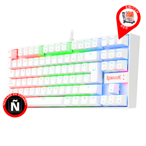 Teclado Mecánico Redragon K552rgb Kumara Blanco, Switch Rojo