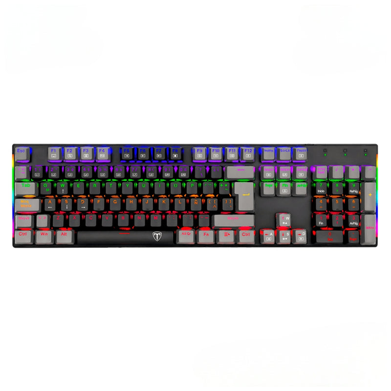 Teclado Gamer Mecanico T-dagger Naxos Rainbow con Switch Red, Negro/Gris