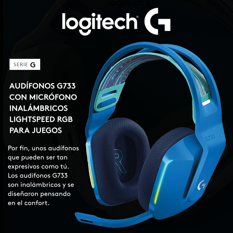 Diadema Gamer Inalámbrica Rgb Logitech G733 / 7.1 Dts, Azul