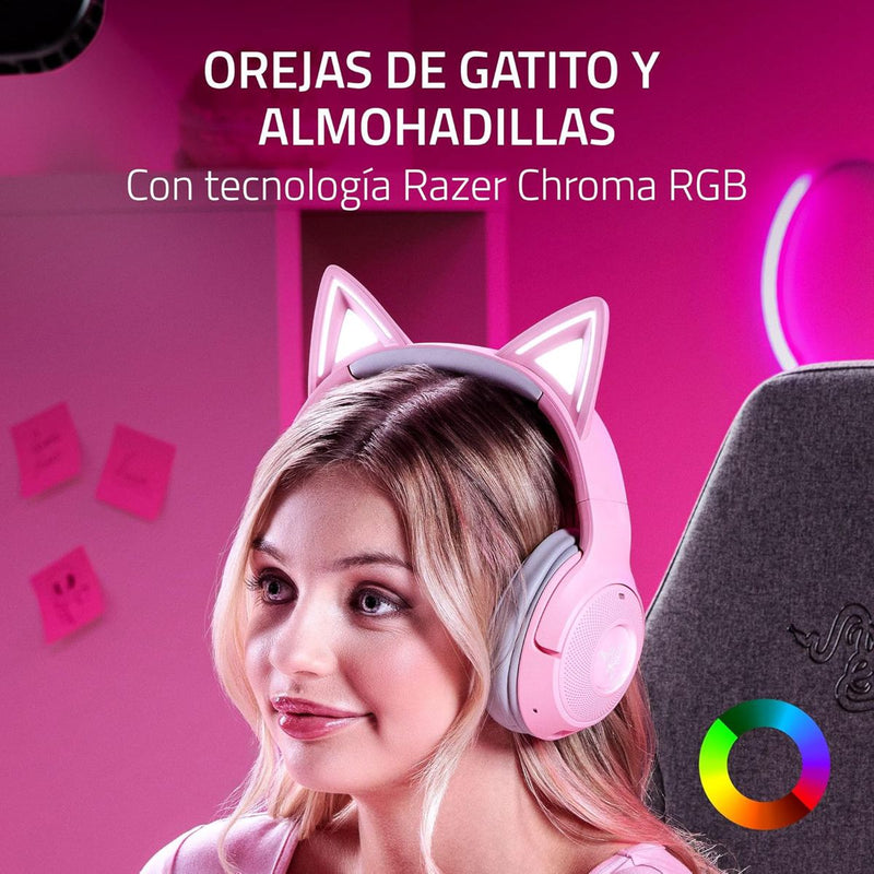 Audífonos Gamer Razer Kraken Kitty V2 BT Inalámbricos Rosa RGB Bluetooth 5.2