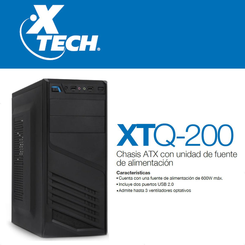 Gabinete Pc Chasis Atx + Fuente De Poder 600w, Xtech Xtq-200