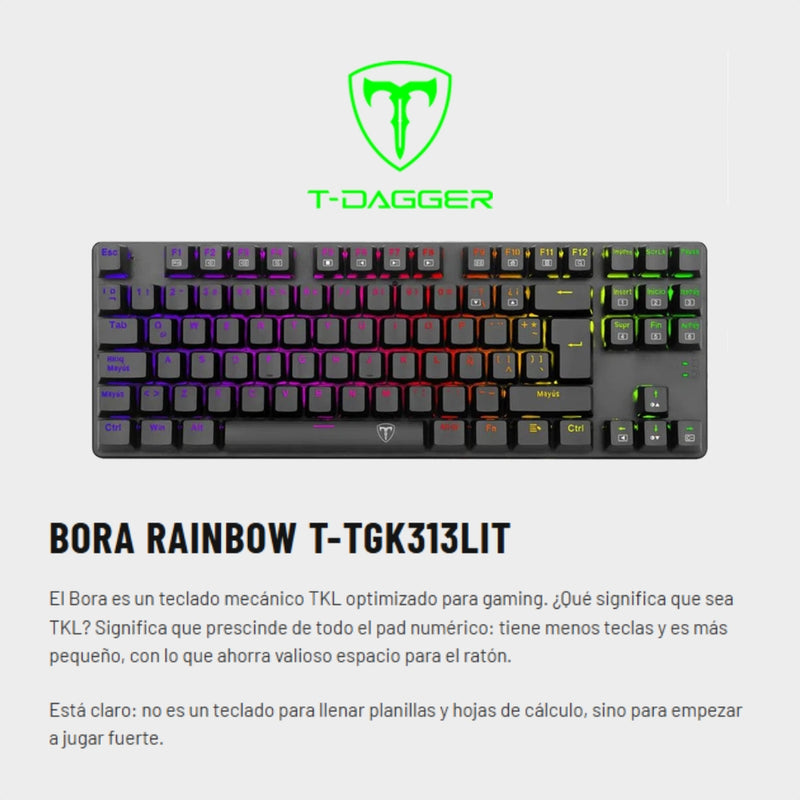 Teclado Gamer Mecanico T-dagger Bora Lite Rainbow con Switch Red, Gris