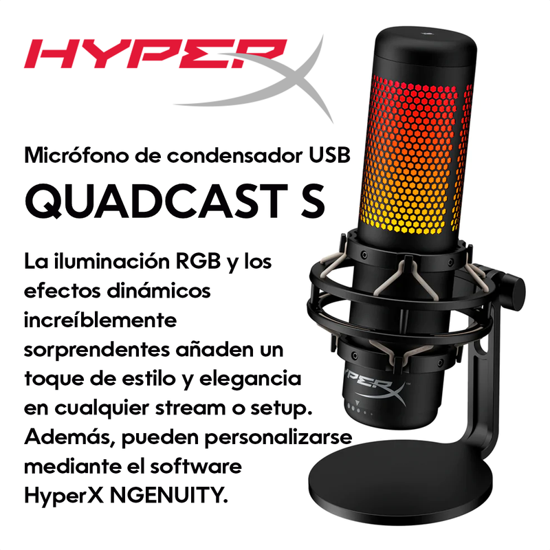 Hyperx Quadcast S, Micrófono Usb Multipatrón Gamer Streaming