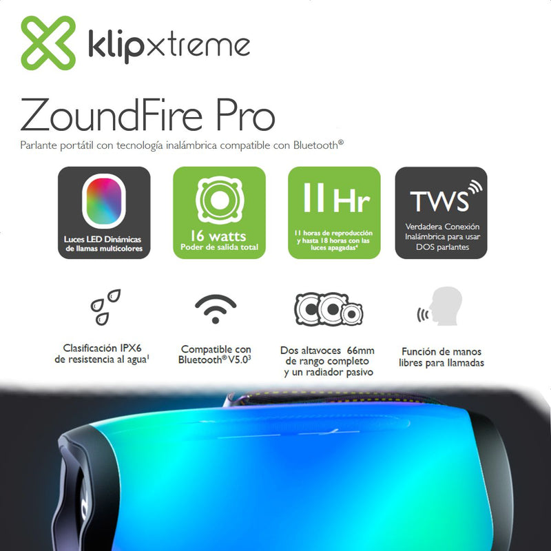 Parlante Inalambrico Bt Rgb Klipxtreme Zoundfire Pro Kbs-350