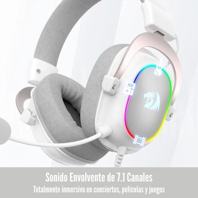 Diadema Gamer Redragon Zeus X con Cable, Controlador de Audio, Blanco