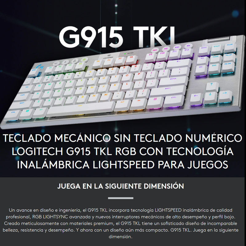 Teclado Gamer Mecánico Inalámbrico Logitech G915 Tkl Blanco