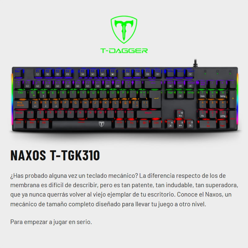 Teclado Gamer Mecanico T-dagger Naxos Rainbow con Switch Red, Gris/Negro
