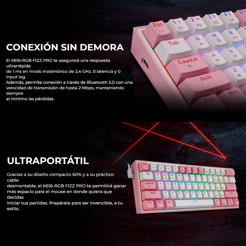 Teclado Gamer Mecánico Wireless Redragon K616rgb-pw Fizz Pro