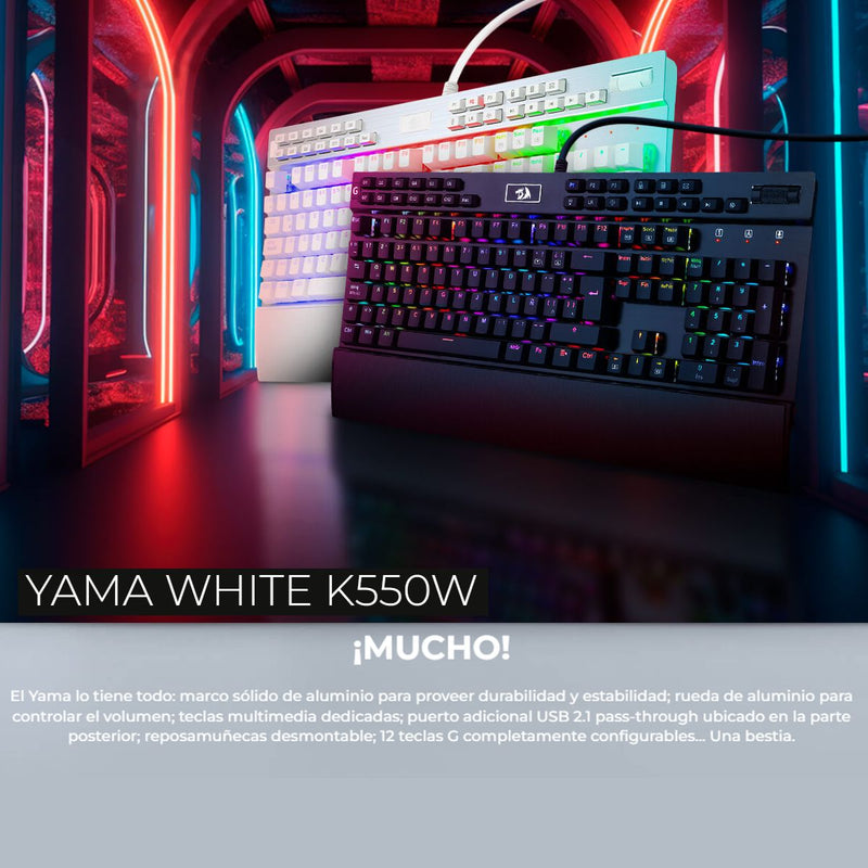 Teclado Gamer Mecánico Redragon K550 Yama, Luces Rgb, Blanco