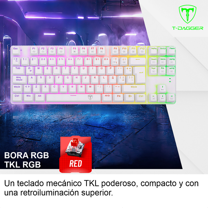 Teclado Gamer Mecánico Tkl T-dagger T-tgk315w Bora Rgb, Red