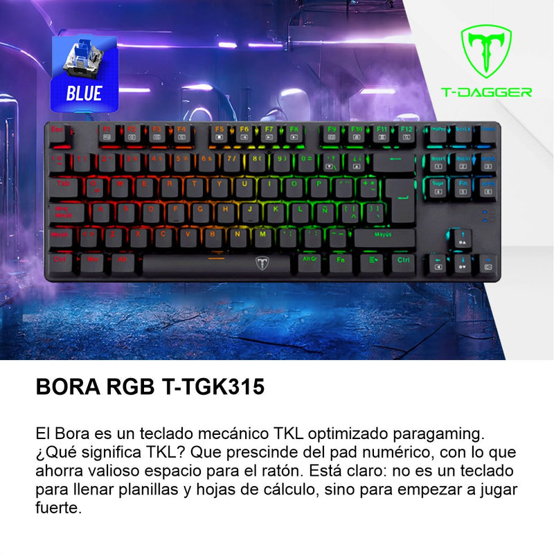 Teclado Gamer Mecánico Tkl T-dagger T-tgk315 Bora Rgb