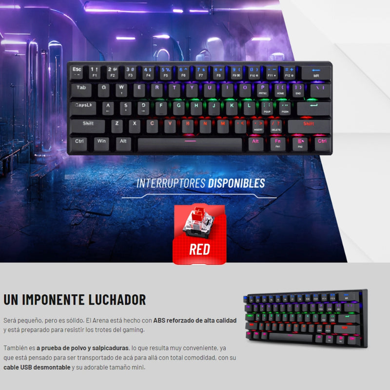 Teclado Gamer Mecanico T-dagger Arena Lite 60% Compacto, Iluminación Raimbow, Blanco