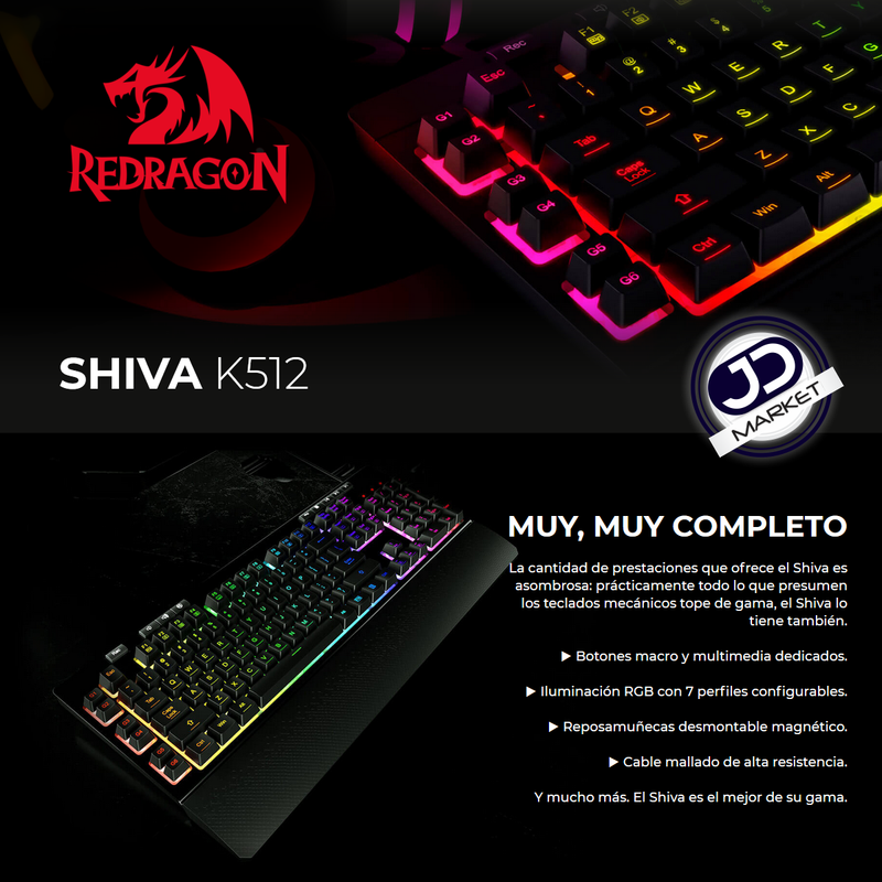 Teclado Gamer Redragon Shiva K512 Rgb Multimedia / 6 Macros