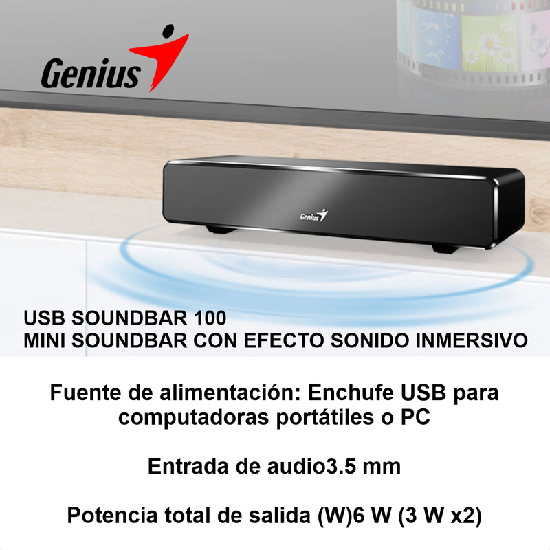 Parlante Genius Usb Soundbar 100, Barra Sonido Pc / Portátil