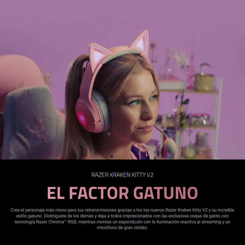 Audifonos Gamer Inalambricos Razer Kraken Kitty V2 Bt Rosa
