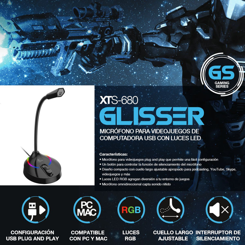Micrófono Usb Gamer Xtech Xts-680, Luces Rgb Omnidireccional